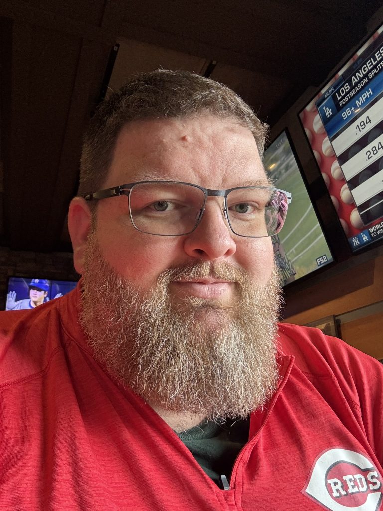 The Literal Dad, Busy Dad, Photo with glasses and beard at sports bar